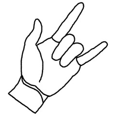 Minimalist Line Art Drawing of Hand Making the Rock On or Devil Horns Gesture