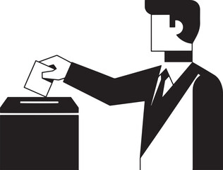 Man casting vote in ballot box illustration.