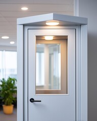 Acoustic phone booth in modern office lobby