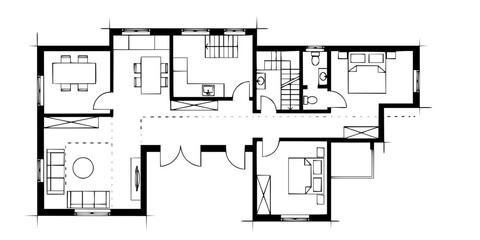 Architectural Blueprint Minimalist Line Art Vector Plan
