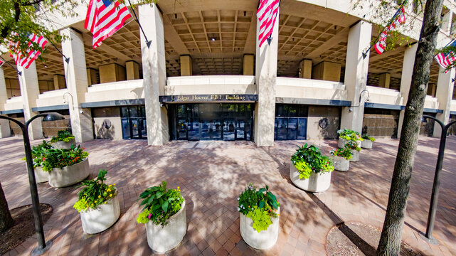 Governmental structure of FBI HQ on a sunny day in Washington DC