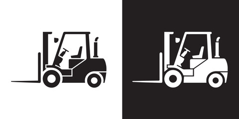 Naklejka premium forklift contrast icon pair for material handling and transport