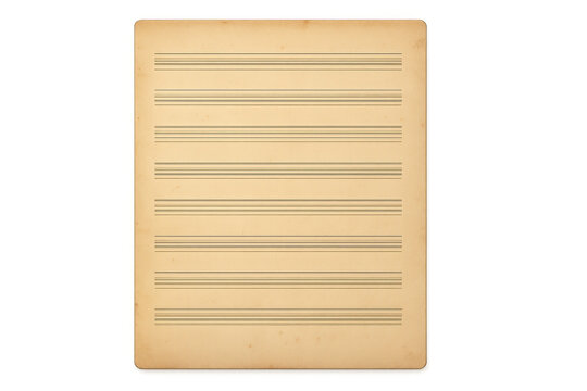 Vintage blank music sheet with staff lines on old textured paper, empty score for composing melodies, transparent background