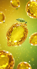 Sparkling faceted lemons floating in vibrant light