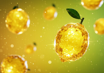 Sparkling faceted lemons floating in vibrant light