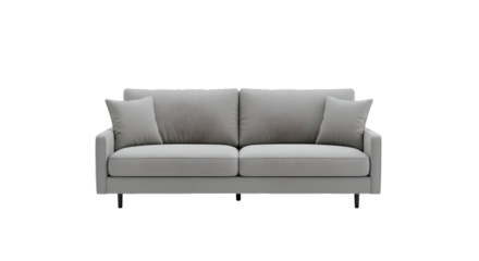 Contemporary grey sofa isolated on transparent background — perfect for interior design mockups, furniture catalogs, living room visuals, and 3D rendering projects.