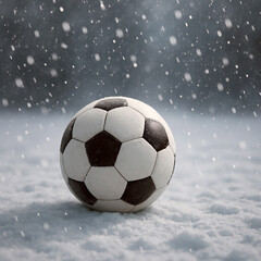 Fototapeta premium Classic Soccer Ball Resting on Snow During a Winter Snowfall