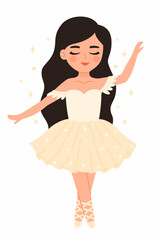 Naklejka premium Dancing princess ballerina in a white dress. Flat vector illustration.