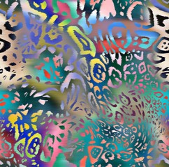 Seamless leopard pattern, colorful abstract animal prints.