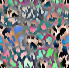 Seamless leopard pattern, colorful abstract animal prints.
