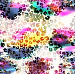 Seamless leopard pattern, colorful abstract animal prints.