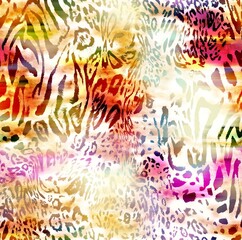 Seamless leopard pattern, colorful abstract animal prints.