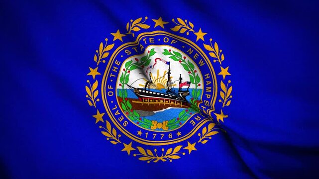 Waving Flag of New Hampshire, Animated State Flag of New Hampshire in Motion Loop