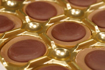 Delicious chocolate candies in packaging