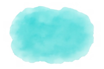 Abstract watercolor paint blob in turquoise aqua color creating stain design element with transparent background