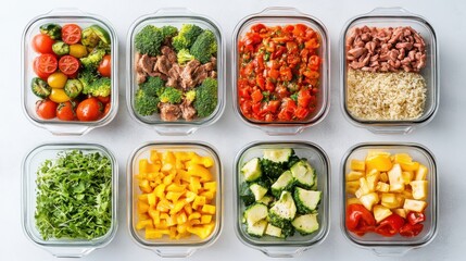 Fresh Meal Prep in Clear Containers with Colorful Ingredients for Healthy Eating