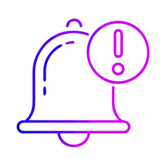 icon of a notification bell with an exclamation mark, representing alerts and reminders in social networks on a white background