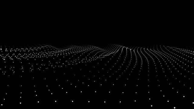 Digital wave dot particles animation showing data processing and flow, abstract technology background loop footage