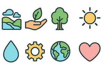 Eco-friendly, nature flat icon set. Green, sustainability symbols collection.