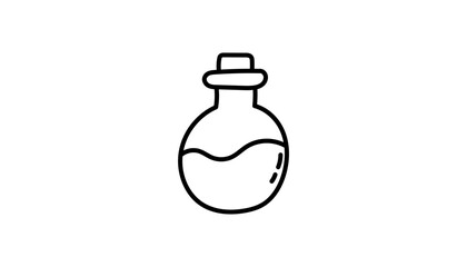 A vial and bottle of magic glass with cork. Astrology sample creates tonic with witchcraft and occult. Mystic esoteric moon and celestial symbol.