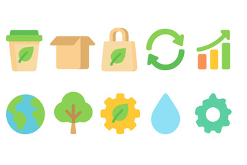 Eco-friendly, sustainability flat icon set. Recycling, nature, environment, green icons