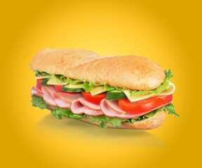 Tasty fresh sandwich with crusty bread and vegetables