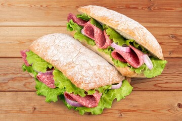Tasty fresh sandwich with crusty bread and vegetables