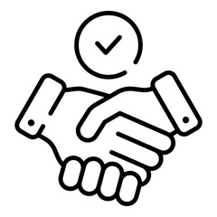 Hired, handshake black line icon