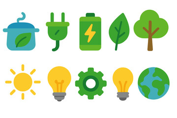 Sustainability, eco-friendly flat icon set. Green energy, nature conservation icons