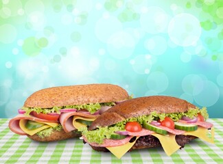 Tasty fresh sandwich with crusty bread and vegetables