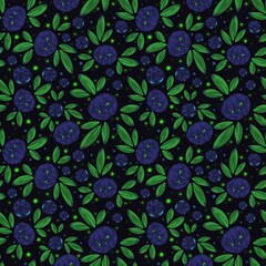 Floral seamless pattern. Botanical textile design. Blue flower, bright green leaves background