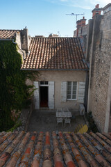 Shaded Patio nestled between buildings Provence France