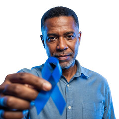 Man Holding a Blue Awareness Ribbon Close-Up

