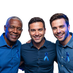 Group of Men Supporting Prostate Cancer Awareness with Blue Ribbons

