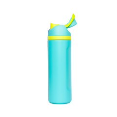 Blue and Yellow 500ml Reusable Drink Bottle with Flip Lid Isolated on White Background