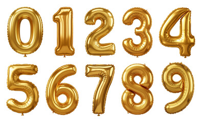 Full Set of Golden Shiny Mylar Number Balloons