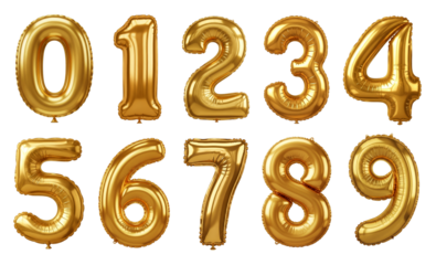 Full Set of Golden Shiny Mylar Number Balloons