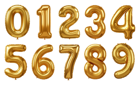 Full Set of Golden Shiny Mylar Number Balloons