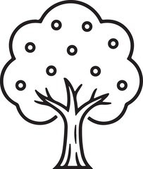 Outline of Tree Bearing Fruit Illustration on Transparent Backdrop