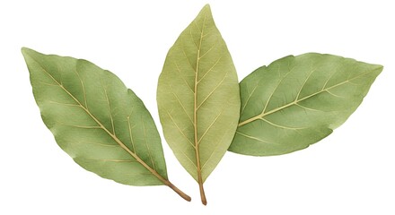 Naklejka premium Fresh green bay leaves, a natural culinary herb essential for delicious cooking and aromatic seasoning, perfect for food blogs and recipes.