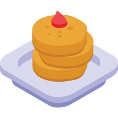 Golden Brown Pancakes Stacked High Topped with Red Berry Sauce Served on a Light Blue Square Plate Isolated on a Transparent Background