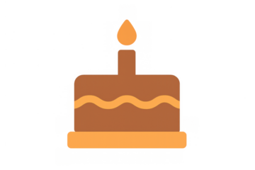 Birthday cake vector icon with lit candle for celebration and party events, illustration on transparent background