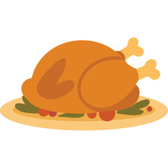 Golden Brown Roasted Turkey on a Platter with Garnish Detailed Food Illustration Isolated on White Background