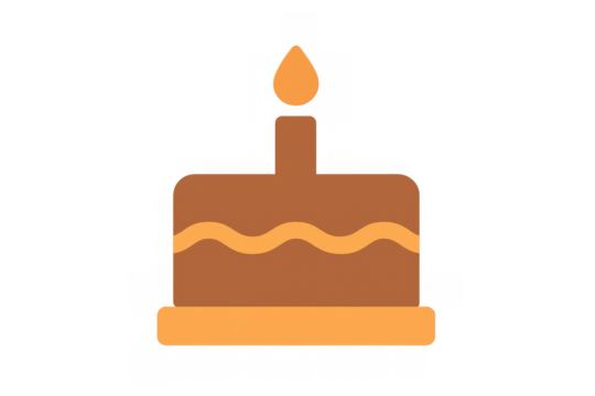 Birthday cake vector icon with lit candle for celebration and party events, illustration on transparent background