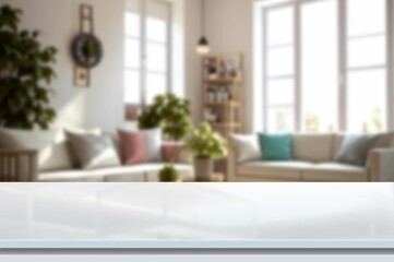 white wooden desk top with minimalist living room