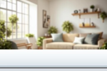 white wooden desk top with minimalist living room