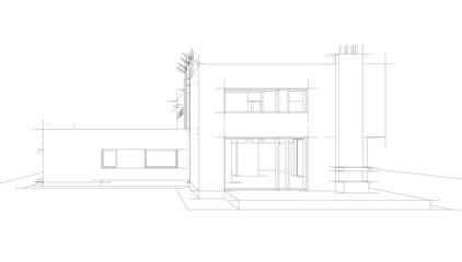 Linear view of house architectural concept vector illustration