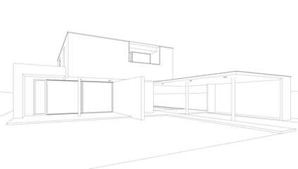 Linear view of house architectural concept vector illustration