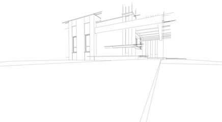 Linear view of house architectural concept vector illustration