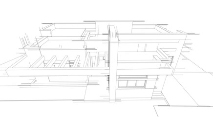 Linear view of house architectural concept vector illustration